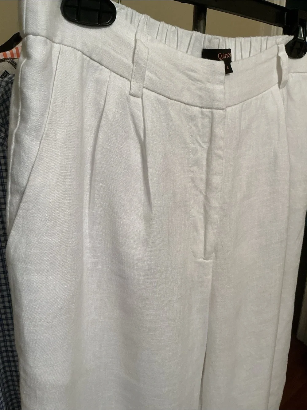 Quince White 100% European Linen Pleated Wide-Leg Trousers Fully Lined, Size 6
